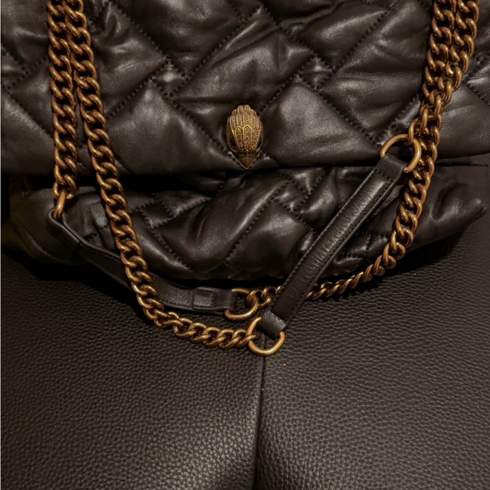 Kurt Geiger Black Quilted Shoulder Bag with Antique Gold Chain